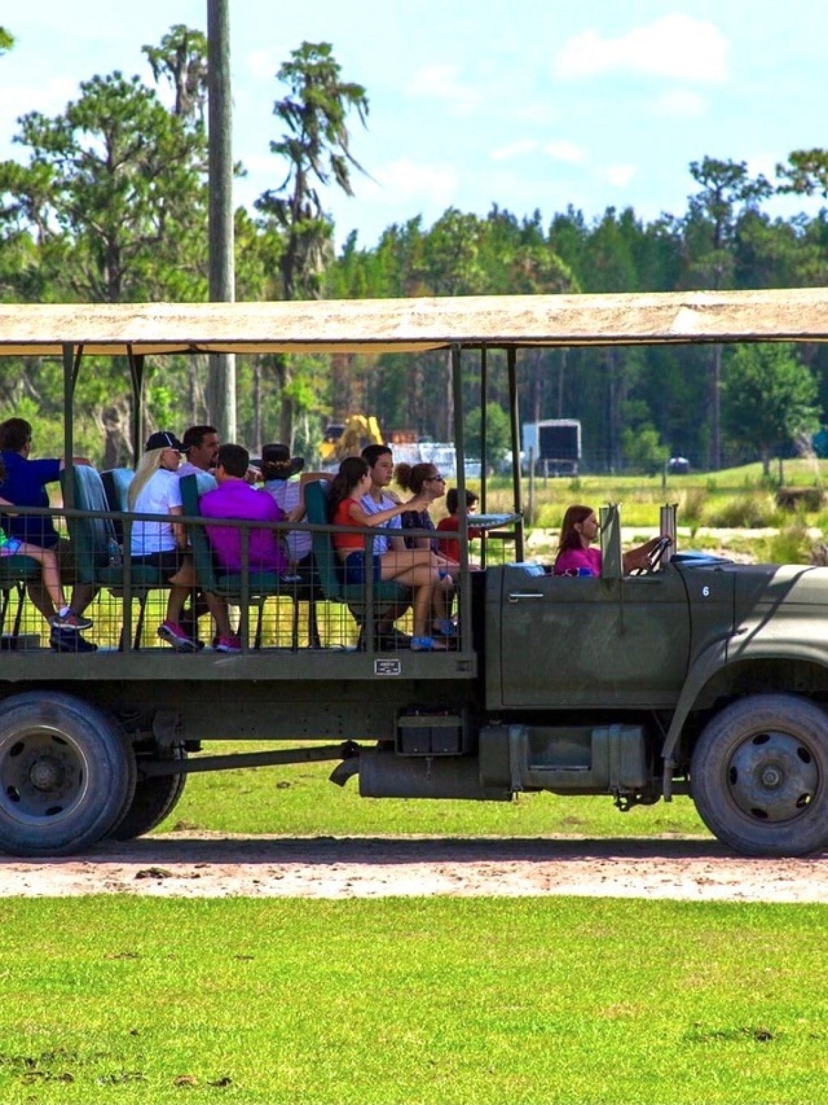 a group of people riding on the back of a truck