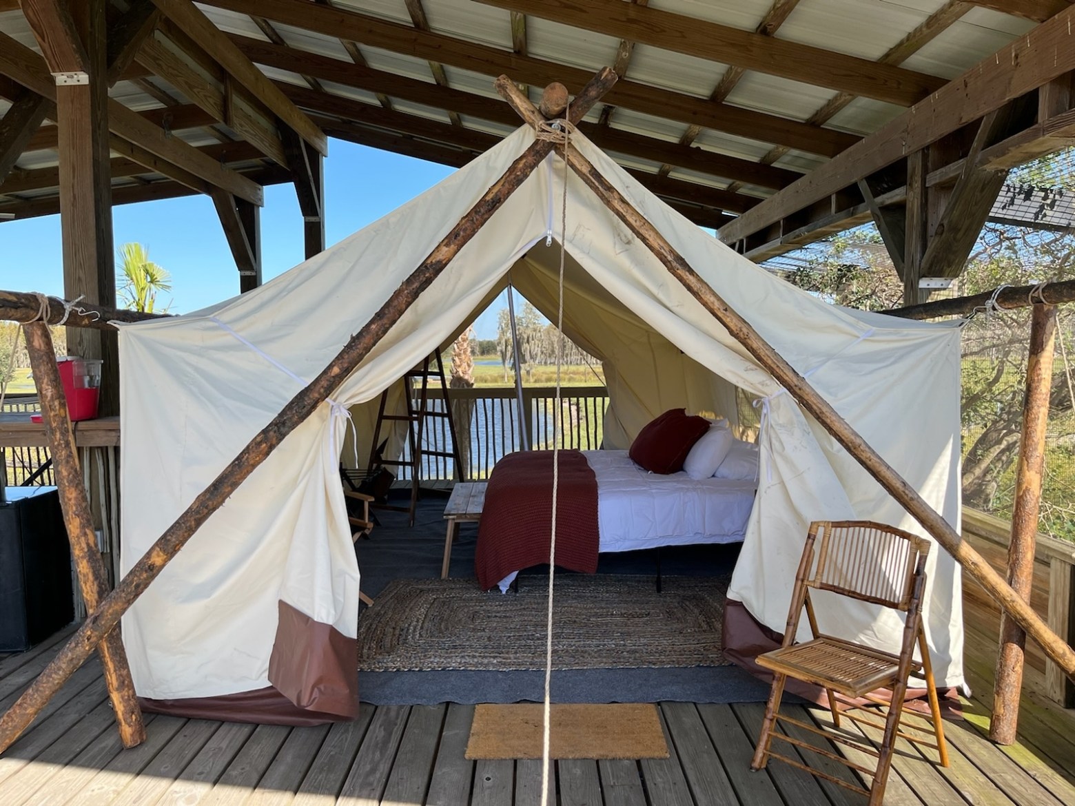 a tent on a wooden chair